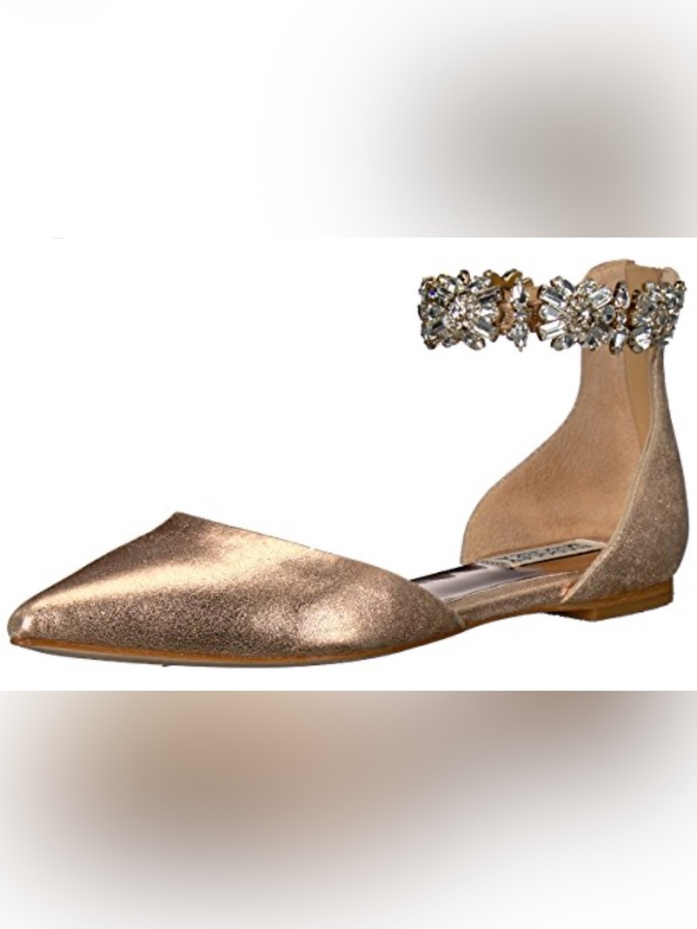NEW Badgley Mischka Cassidy Rose Champagne Satin Rhinestone Pointed-Toe Flats 6